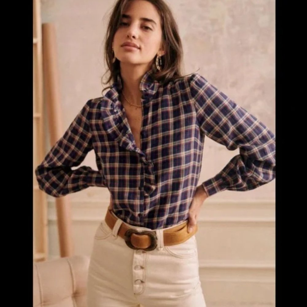 Sezane Chemise Chloe (Chlo) Carreaux Oxford Plaid Blouse 38